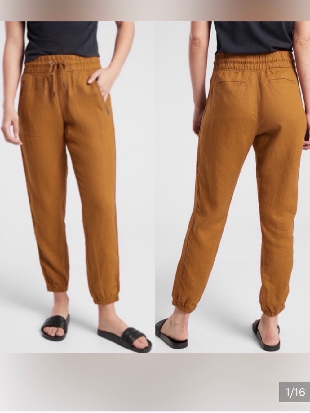 Athleta Cabo Linen Jogger Pants Toasted Ochre Mustard Yellow Size 2